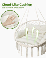 Greenstell Hammock Chair, Macrame Swing Chair with Comfy Cushion, Boho Hanging Chair for Outdoor & Indoor, Perfect for Bedroom, Patio, Balcony, Hold up to 350Lbs, Beige