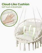 Greenstell Hammock Chair, Macrame Swing Chair with Comfy Cushion, Boho Hanging Chair for Outdoor & Indoor, Perfect for Bedroom, Patio, Balcony, Hold up to 330Lbs, 350lbs