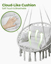 Greenstell Hammock Chair, Macrame Swing Chair with Comfy Cushion, Boho Hanging Chair for Outdoor & Indoor, Perfect for Bedroom, Patio, Balcony, Hold up to 330Lbs, Grey