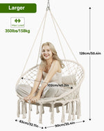 Greenstell Hammock Chair, Macrame Swing Chair with Comfy Cushion, Boho Hanging Chair for Outdoor & Indoor, Perfect for Bedroom, Patio, Balcony, Hold up to 350Lbs, Beige