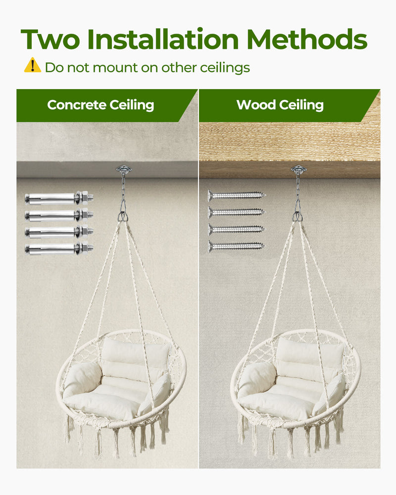 Greenstell Hammock Chair, Macrame Swing Chair with Comfy Cushion, Boho Hanging Chair for Outdoor & Indoor, Perfect for Bedroom, Patio, Balcony, Hold up to 330Lbs, 350lbs