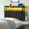 Greenstell Adjustable Storage Headboard - Modern Black Upholstered Bed Frame with LED Lights, Charging Station & Soft Padding