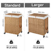 Greenstell Laundry Hamper with Wheels, No Install Needed, 110L/90L Divided Handwoven Hampers & 2 Removable Liner Bags, Synthetic Rattan Clothes Laundry Basket with Lid & Handles, Foldable Hampers