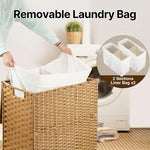 Greenstell Laundry Hamper with Wheels, No Install Needed, 110L/90L Divided Handwoven Hampers & 2 Removable Liner Bags, Synthetic Rattan Clothes Laundry Basket with Lid & Handles, Foldable Hampers
