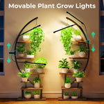 GREENSTELL Plant Stand with Grow Lights, Half Moon 7 Tiered Metal Plant Shelf, Multiple Tier Curved Ladder Flower Pot Stand Display Rack for Indoor Living Room Patio Garden Balcony Black (2 Pack)