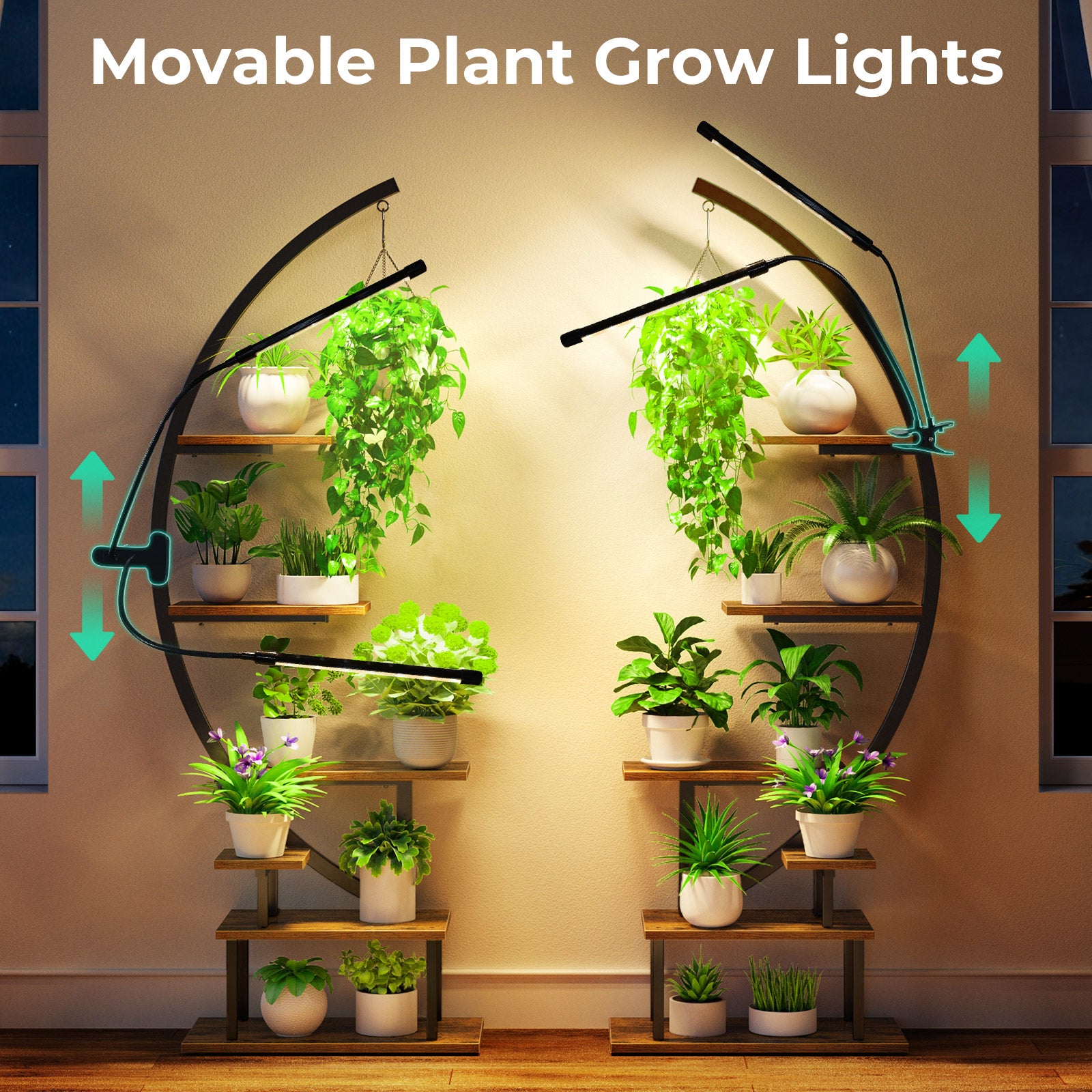 house plant shelves GREENSTELL Plant Stand with Grow Lights, Half Moon 7 Tiered Metal Plan – Greenstell