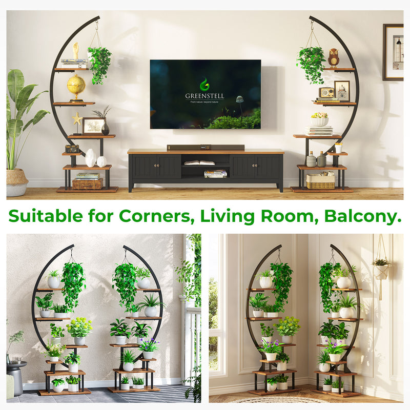 horizontal plant stand indoor GREENSTELL Plant Stand with Grow Lights, Half Moon 7 Tiered Metal Plan – Greenstell