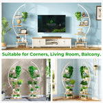 GREENSTELL Plant Stand with Grow Lights, Half Moon 7 Tiered Metal Plant Shelf , Multiple Tier Curved Ladder Flower Pot Stand Display Rack for Indoor Living Room Patio Garden Balcony White (2 Pack)