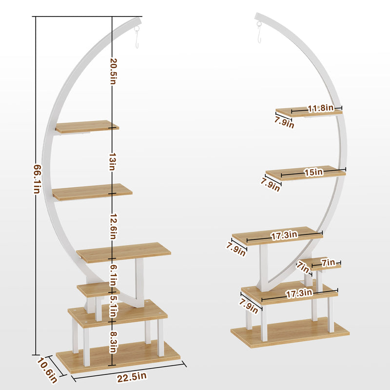GREENSTELL Plant Stand with Grow Lights, Half Moon 7 Tiered Metal Plant Shelf , Multiple Tier Curved Ladder Flower Pot Stand Display Rack for Indoor Living Room Patio Garden Balcony White (2 Pack)