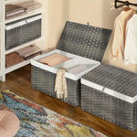 GREENSTELL Storage Basket with Lid, 27.7 Gallon(105L) Lagre Wicker Blanket Storage Basket with Handles, Foldable, 2 Removable Liner Bags, Metal Frame, for Bedroom, Laundry Room, Grey,25.6"*15.7"*15.7"