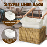 GREENSTELL Storage Basket with Lid, Wicker Basket with Lid, Handwoven Blanket Storage Basket with Handles, Removable Cotton Liner, Metal Frame, Foldable for Bedroom, Laundry Room