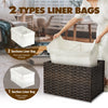 GREENSTELL Storage Basket with Lid, 27.7 Gallon(105L) Lagre Wicker Blanket Storage Basket with Handles, Foldable, 2 Removable Liner Bags, Metal Frame, for Bedroom, Laundry Room, Brown