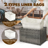 GREENSTELL Storage Basket with Lid, 27.7 Gallon(105L) Lagre Wicker Blanket Storage Basket with Handles, Foldable, 2 Removable Liner Bags, Metal Frame, for Bedroom, Laundry Room, Grey,25.6"*15.7"*15.7"