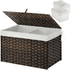 GREENSTELL Storage Basket with Lid, Wicker Basket with Lid, Handwoven Blanket Storage Basket with Handles, Removable Cotton Liner, Metal Frame, Foldable for Bedroom, Laundry Room