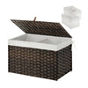 GREENSTELL Storage Basket with Lid, Wicker Basket with Lid, Handwoven Blanket Storage Basket with Handles, Removable Cotton Liner, Metal Frame, Foldable for Bedroom, Laundry Room
