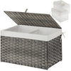 GREENSTELL Storage Basket with Lid, Wicker Basket with Lid, Handwoven Blanket Storage Basket with Handles, Removable Cotton Liner, Metal Frame, Foldable for Bedroom, Laundry Room