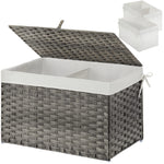 GREENSTELL Storage Basket with Lid, Wicker Basket with Lid, Handwoven Blanket Storage Basket with Handles, Removable Cotton Liner, Metal Frame, Foldable for Bedroom, Laundry Room