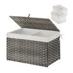 GREENSTELL Storage Basket with Lid, Wicker Basket with Lid, Handwoven Blanket Storage Basket with Handles, Removable Cotton Liner, Metal Frame, Foldable for Bedroom, Laundry Room