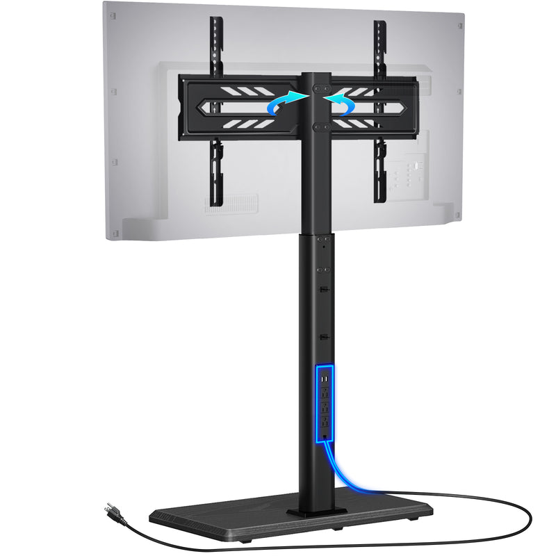 Greenstell TV Stand with Power Outlet, Universal Floor TV Stand for 32-75 inch TVs, Height Adjustable, Swivel Tall TV Mount Stand with Wood Base, Holds up to 110 LBs, Max VESA 600x400mm