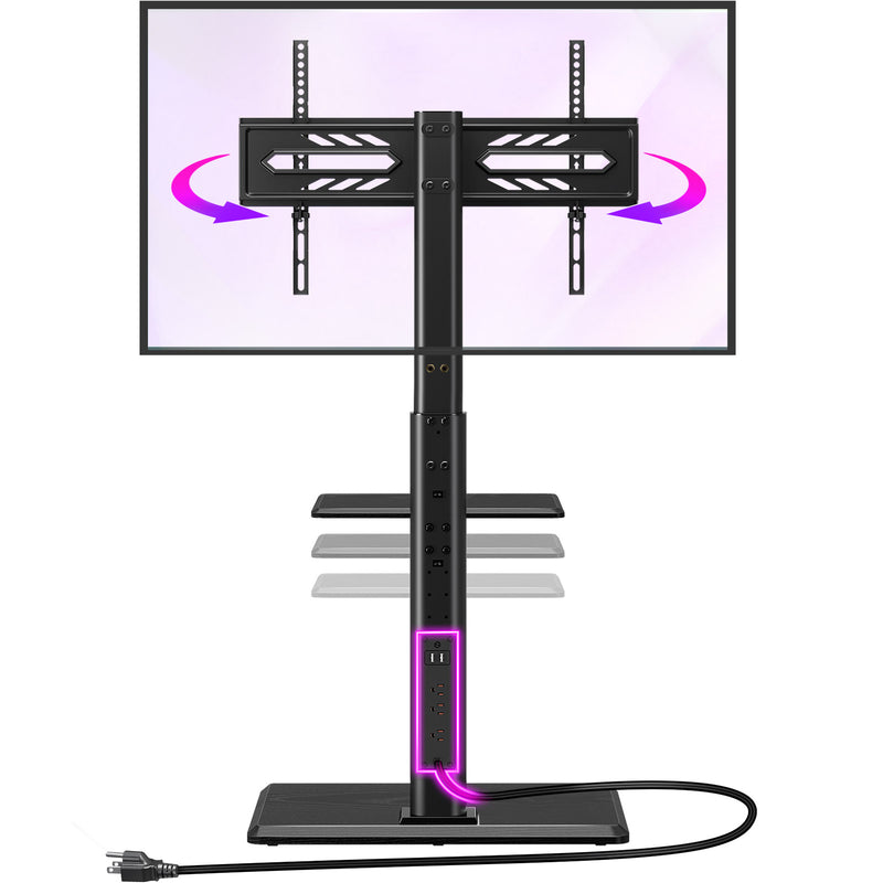 Greenstell TV Stand with Power Outlet & AV Shelf, Universal Floor TV Stand for 32-75 inch TV, Swivel Tall TV Mount Stand, Holds up to 110 LBs,Height Adjustable and Wood Base, Max VESA 600x400mm,Black