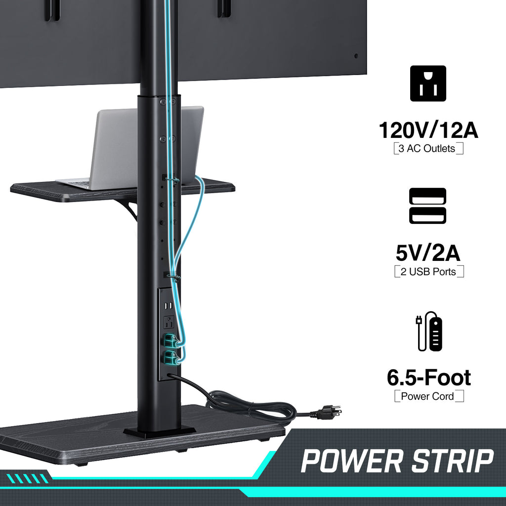Greenstell TV Stand with Power Outlet & AV Shelf, Universal Floor TV Stand for 32-75 inch TV, Swivel Tall TV Mount Stand, Holds up to 110 LBs,Height Adjustable and Wood Base, Max VESA 600x400mm,Black