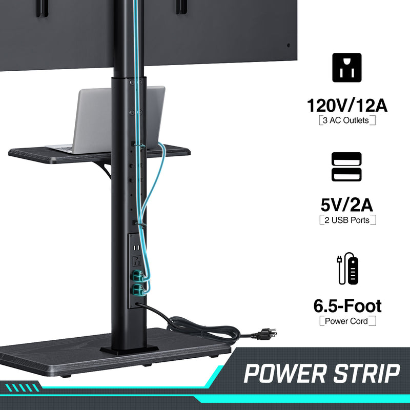 Greenstell TV Stand with Power Outlet & AV Shelf, Universal Floor TV Stand for 32-75 inch TV, Swivel Tall TV Mount Stand, Holds up to 110 LBs,Height Adjustable and Wood Base, Max VESA 600x400mm,Black