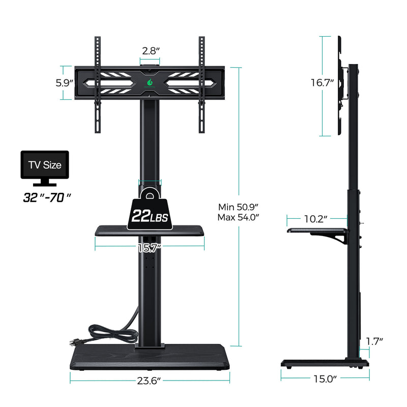 Greenstell TV Stand with Power Outlet & AV Shelf, Universal Floor TV Stand for 32-75 inch TV, Swivel Tall TV Mount Stand, Holds up to 110 LBs,Height Adjustable and Wood Base, Max VESA 600x400mm,Black