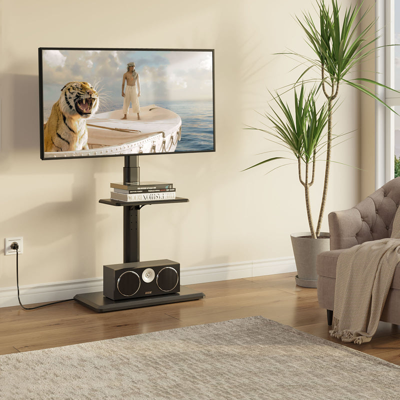 Greenstell TV Stand with Power Outlet & AV Shelf, Universal Floor TV Stand for 32-75 inch TV, Swivel Tall TV Mount Stand, Holds up to 110 LBs,Height Adjustable and Wood Base, Max VESA 600x400mm,Black