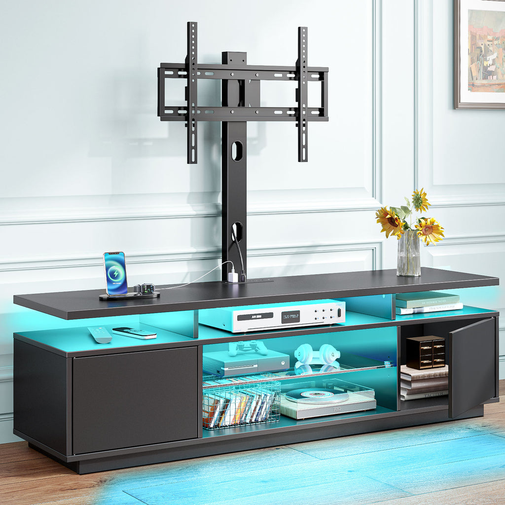 Greenstell TV Stand and Mount for 32" to 70", TV Table with Power Outlet, Gaming Modern Entertainment Center with Storage, LED Light, Height Adjustable