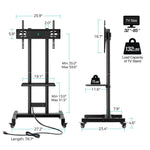 GREENSTELL TV Stand with Power Outlet, Mobile TV Cart on Wheels for 32-85 inch LED LCD Flat Curved Panel Screen TVs, up to 132lbs, Height Adjustable Rolling TV Stand with AV Shelf, Max VESA 600x400mm