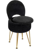 GREENSTELL Small Vanity Stool Chair with Storage and Folding Back, 13" x 13" x 17.7" Faux Fur Soft Ottoman for Teenager, 4 Metal Legs with Anti-Slip Feet, Furry Padded Seat for Makeup, Bedroom