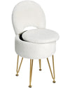 GREENSTELL Small Vanity Stool Chair with Storage and Folding Back, 13" x 13" x 17.7" Faux Fur Soft Ottoman for Teenager, 4 Metal Legs with Anti-Slip Feet, Furry Padded Seat for Makeup, Bedroom