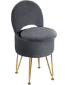 GREENSTELL Vanity Stool Chair with Storage and Folding Back, 15.7" x 15.7" x 19.5" Faux Fur Soft Ottoman for Adults, 4 Metal Legs with Anti-Slip Feet, Furry Padded Seat for Makeup, Bedroom