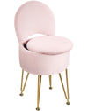 GREENSTELL Vanity Stool Chair with Storage and Folding Back, 15.7" x 15.7" x 19.5" Faux Fur Soft Ottoman for Adults, 4 Metal Legs with Anti-Slip Feet, Furry Padded Seat for Makeup, Bedroom