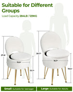 GREENSTELL Small Vanity Stool Chair with Storage and Folding Back, 13" x 13" x 17.7" Faux Fur Soft Ottoman for Teenager, 4 Metal Legs with Anti-Slip Feet, Furry Padded Seat for Makeup, Bedroom