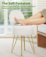 GREENSTELL Small Vanity Stool Chair with Storage and Folding Back, 13" x 13" x 17.7" Faux Fur Soft Ottoman for Teenager, 4 Metal Legs with Anti-Slip Feet, Furry Padded Seat for Makeup, Bedroom