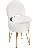 GREENSTELL Vanity Stool Chair with Storage and Folding Back, 15.7" x 15.7" x 19.5" Faux Fur Soft Ottoman for Adults, 4 Metal Legs with Anti-Slip Feet, Furry Padded Seat for Makeup, Bedroom