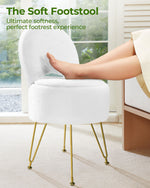 GREENSTELL Vanity Stool Chair with Storage and Folding Back, 15.7" x 15.7" x 19.5" Faux Fur Soft Ottoman for Adults, 4 Metal Legs with Anti-Slip Feet, Furry Padded Seat for Makeup, Bedroom