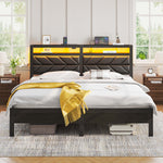 Greenstell LED Bed Frame with Headboard Storage - Charging Station