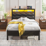 Greenstell LED Bed Frame with Headboard Storage - Charging Station