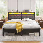Greenstell LED Bed Frame with Headboard Storage - Charging Station