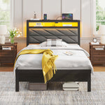 Greenstell LED Bed Frame with Headboard Storage - Charging Station