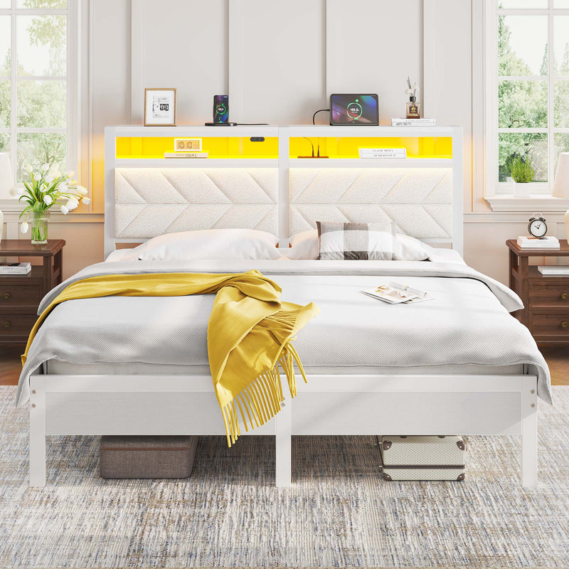 Greenstell LED Bed Frame with Headboard Storage - Charging Station