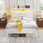 Greenstell LED Bed Frame with Headboard Storage - Charging Station