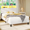 Greenstell Bed Frame with LED Light & Platform Bed with Upholstered Storage Headboard USB Ports & Charging Station