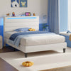 Greenstell Bed Frame with Upholstered Storage Headboard and LED Light, Bed Platform with Charging Station, USB Ports, Under-bed Storage