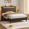 Greenstell Bed Frame with Upholstered Storage Headboard and LED Light, Bed Platform with Charging Station, USB Ports, Under-bed Storage