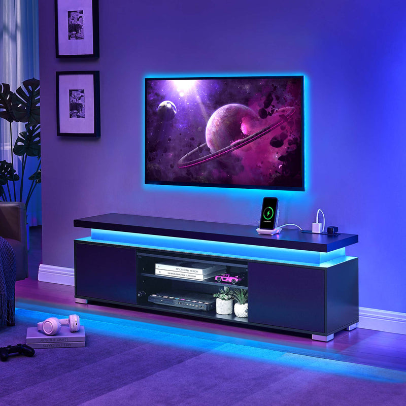 Greenstell 59" TV Stand for TVs up to 65", Gaming Entertainment Center with LED Lights & Power Outle