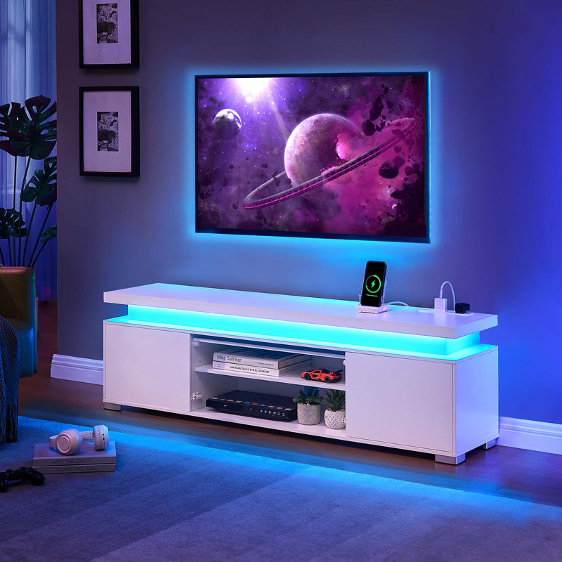 Greenstell 59" TV Stand for TVs up to 65", Gaming Entertainment Center with LED Lights & Power Outle