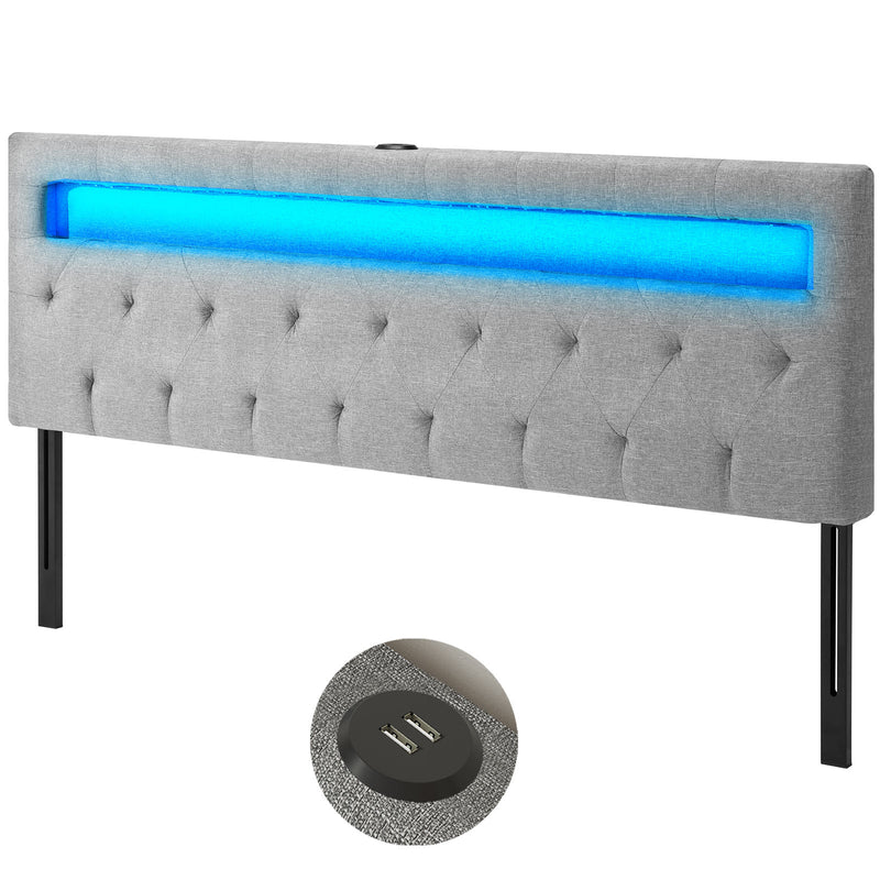 GREENSTELL Headboard with 60,000 DIY Color of LED Light, USB & Type C Post, Attach Frame, Height Adjustable, Wall Mounted Head Boards Only, Sturdy & Stable